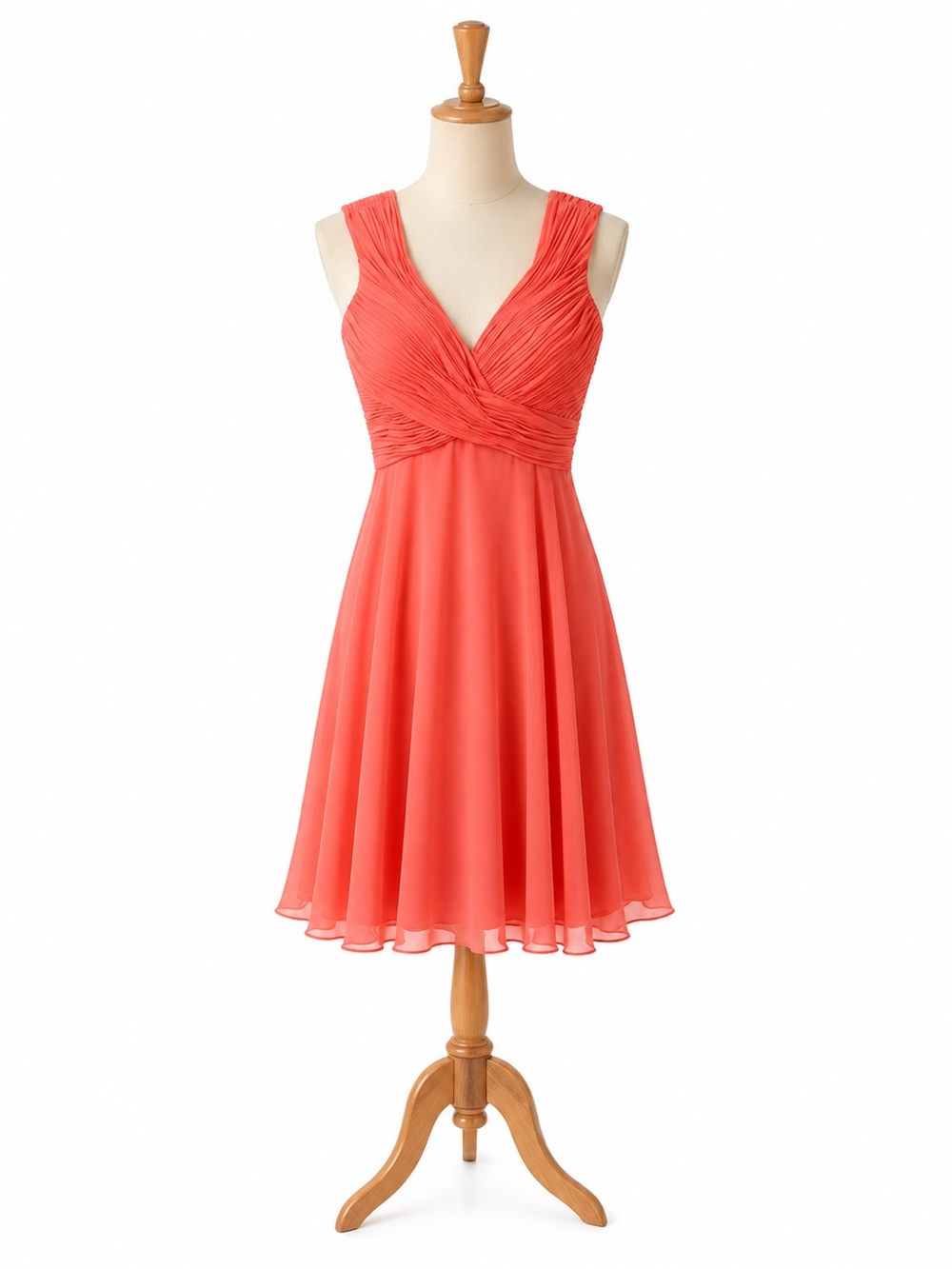 Kanali K Bridesmaid Rouched Chiffon Dress in Coral